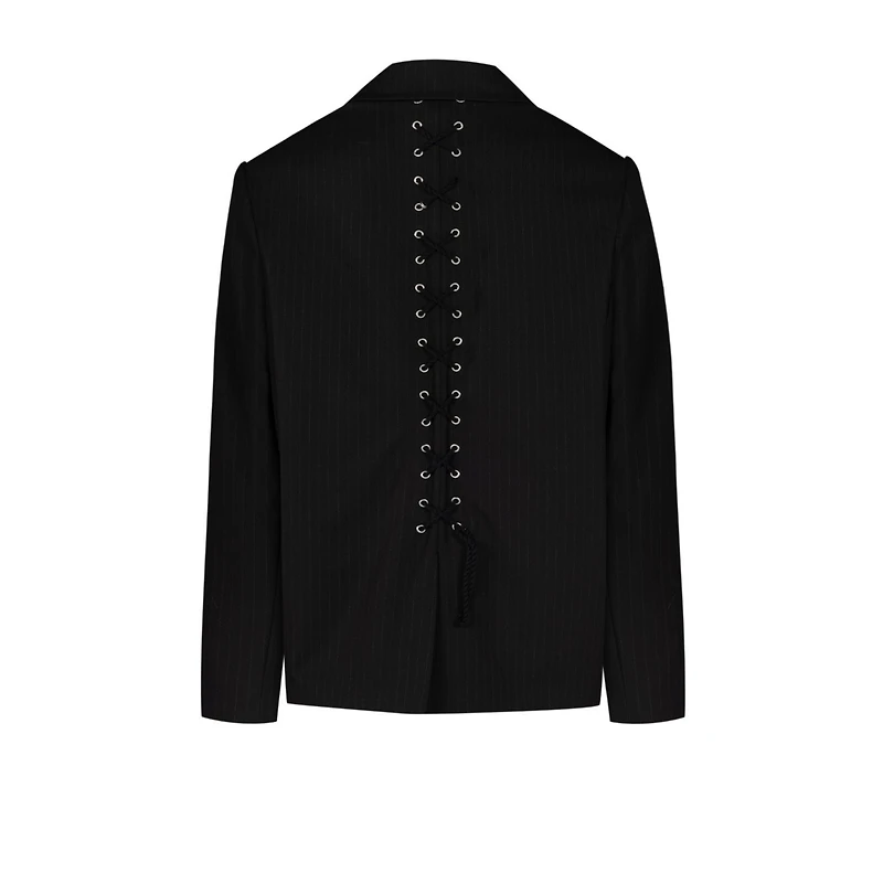 Pcfg Men's Free Heaven Eyelet Details Striped Blazer - Jet Black