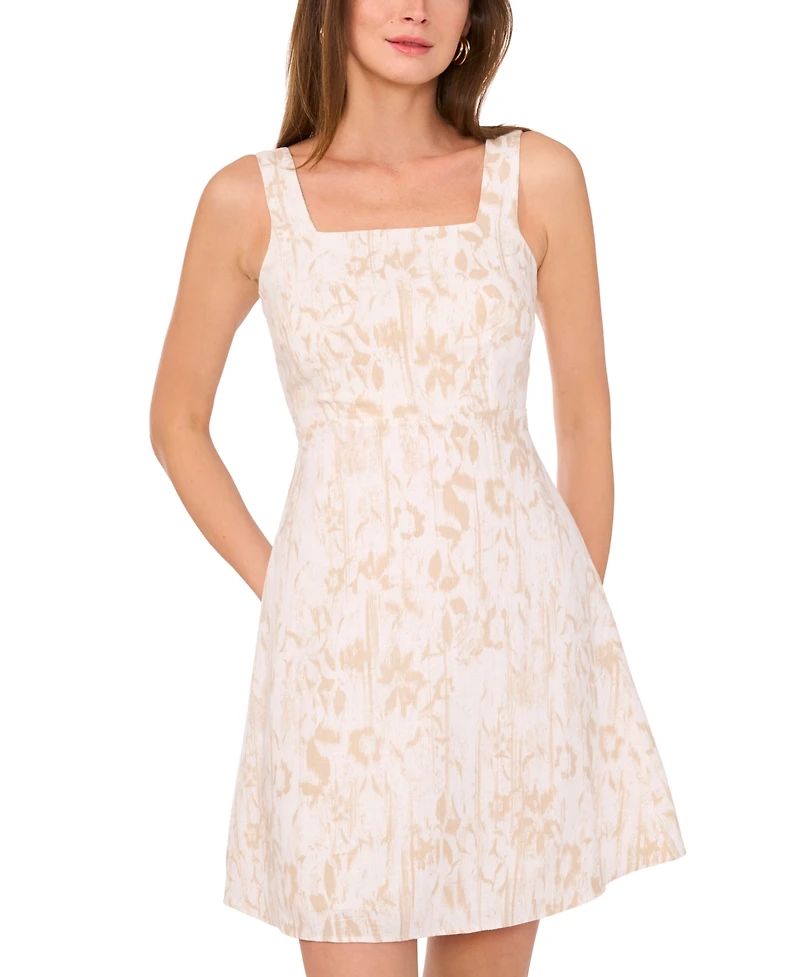 Vince Camuto Women's Printed Linen-Blend Square-Neck Mini Dress