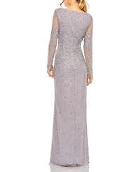 Mac Duggal Women's High Neck Sequin Embellished Long Sleeve A Line Gown