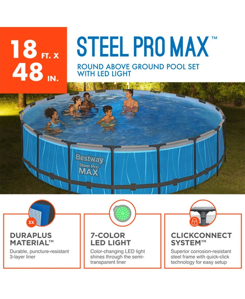 Bestway Steel Pro Max 18' x 48" Round Above Ground Pool Set w/Led Light & Remote
