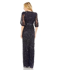 Women's Sequined Elbow Sleeve Gown