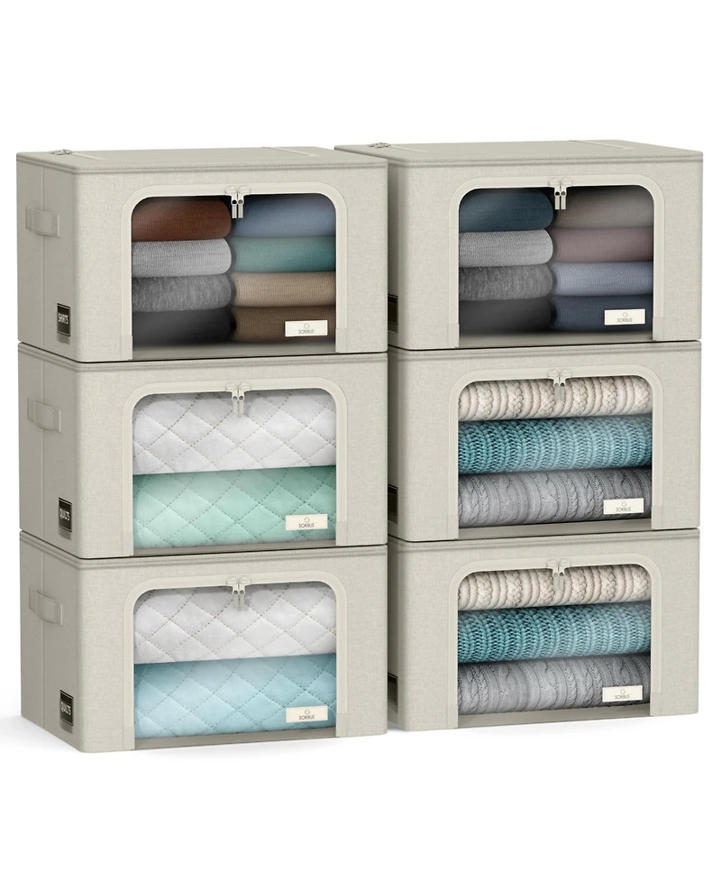 Sorbus 6 Pack Medium Foldable Storage Box - Metal Frame, Oxford Fabric, Large Window & Handles Organization for Bedroom, Linens Clothes