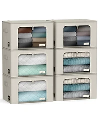 Sorbus 6 Pack Medium Foldable Storage Box - Metal Frame, Oxford Fabric, Large Window & Handles Organization for Bedroom, Linens Clothes