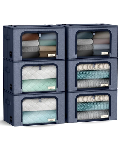 Sorbus 6 Pack Medium Foldable Storage Box - Metal Frame, Oxford Fabric, Large Window & Handles Organization for Bedroom, Linens Clothes