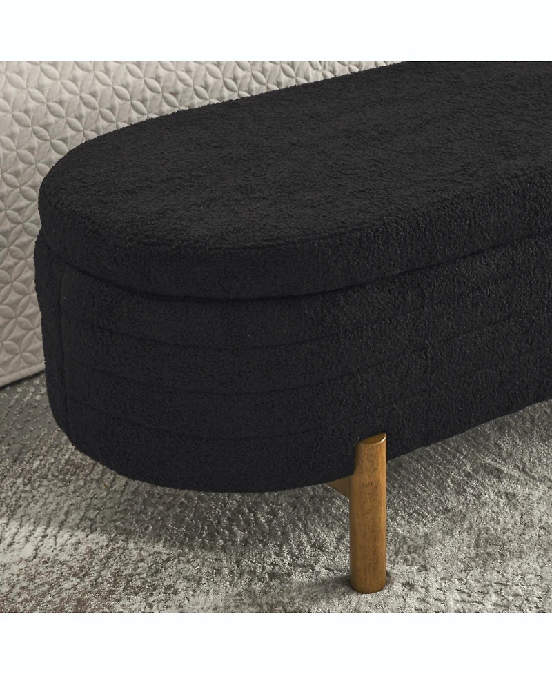 Ottoman Oval Storage Bench,Rubber Wood Leg,Black(46."x17.7"x10.8")