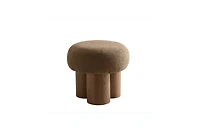 Mushroom stool, brown lamb wool seat, barrel Pvc pipe with walnut veneer