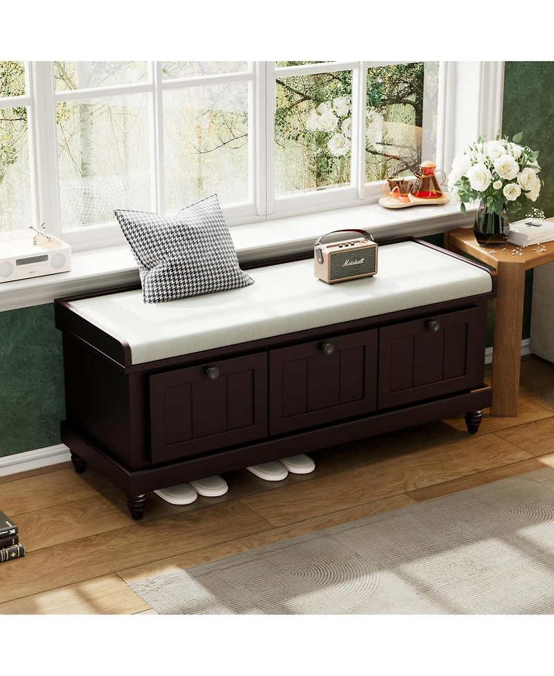 Streamdale Classic Storage Bench with Cushioned Seat and Three Drawers for Entryway and Living Room (Espresso)