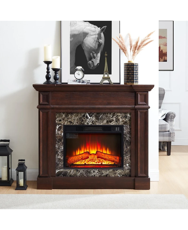 Streamdale Electric Fireplace with Cherry Mantel and Realistic Stone Surround