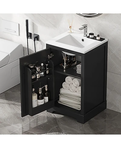 Streamdale 20" Bathroom Vanity with Sink, Bathroom Cabinet with Soft Closing Door, Storage Rack and Adjustable Shelve, Black
