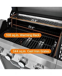 Streamdale Propane Grill 4 Burner Barbecue Grill Stainless Steel Gas Grill with Side Burner and Cover for Outdoor Bbq, Camping