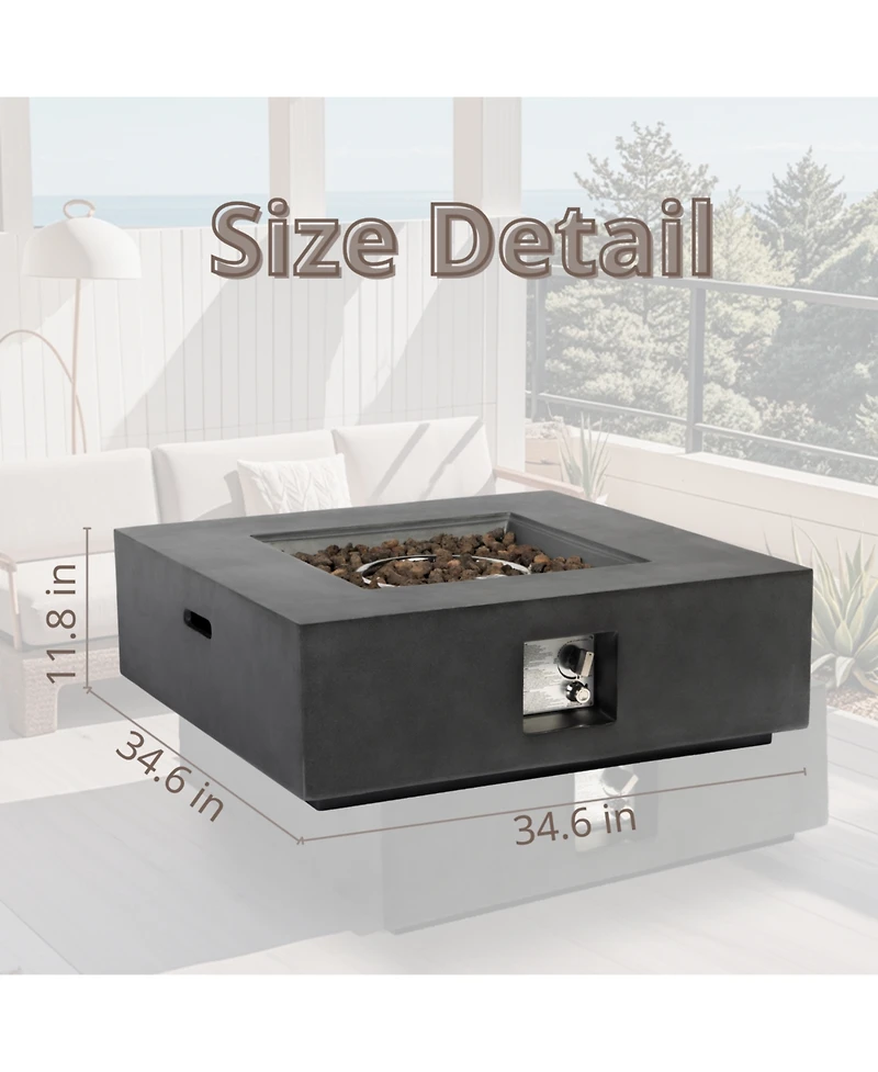 Streamdale Outdoor Fire Pit Table, 35" Square Stone, 50,000 Btu Burner, Free Lava Rocks and Cover