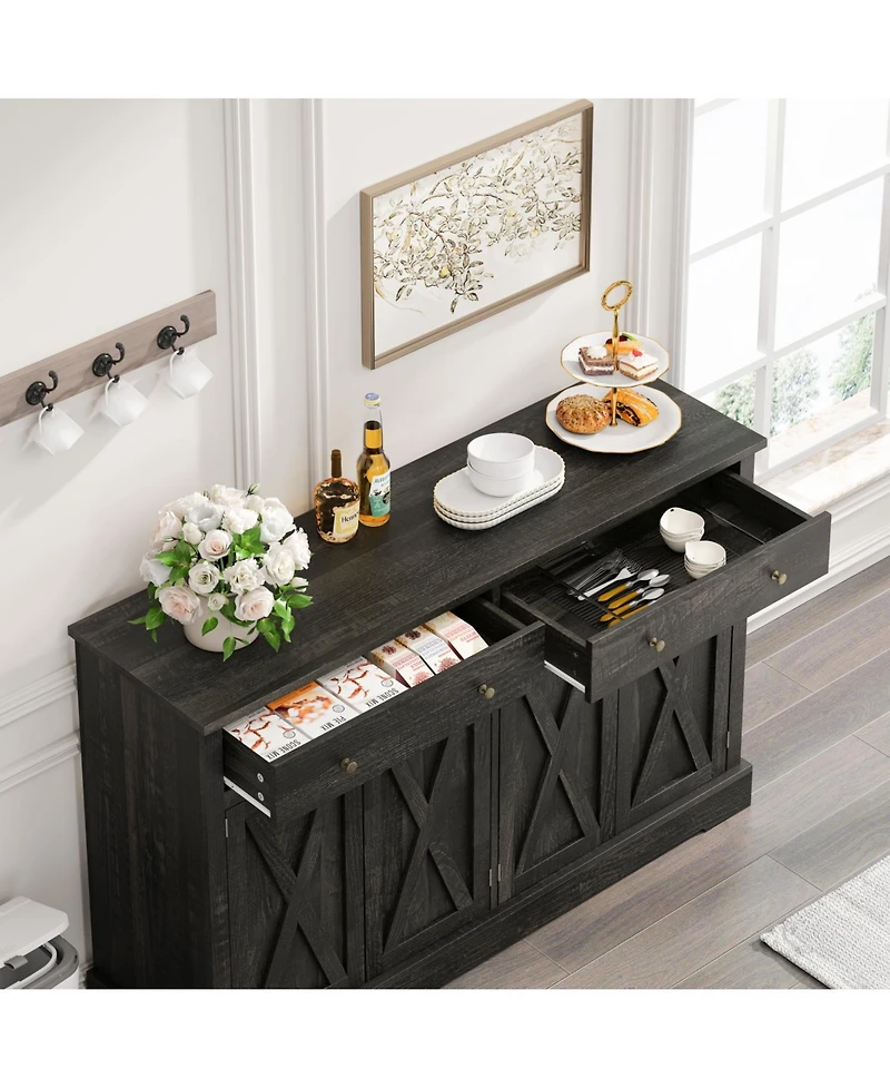 Streamdale Vintage Sideboard Cabinet 2 Drawers, 4 Doors, for Living Room, Bedroom, Kitchen