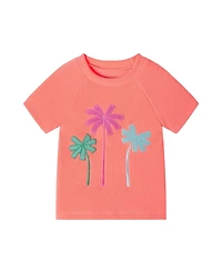 Toddler/Child Girls Orange Textured Long Sleeve Rash Guard & Short Set