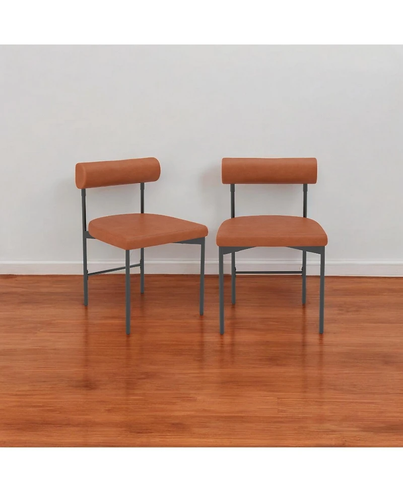 Set of 2 Faux Leather Kitchen Chairs with Curved Padded Backrest and Upholstered Seat