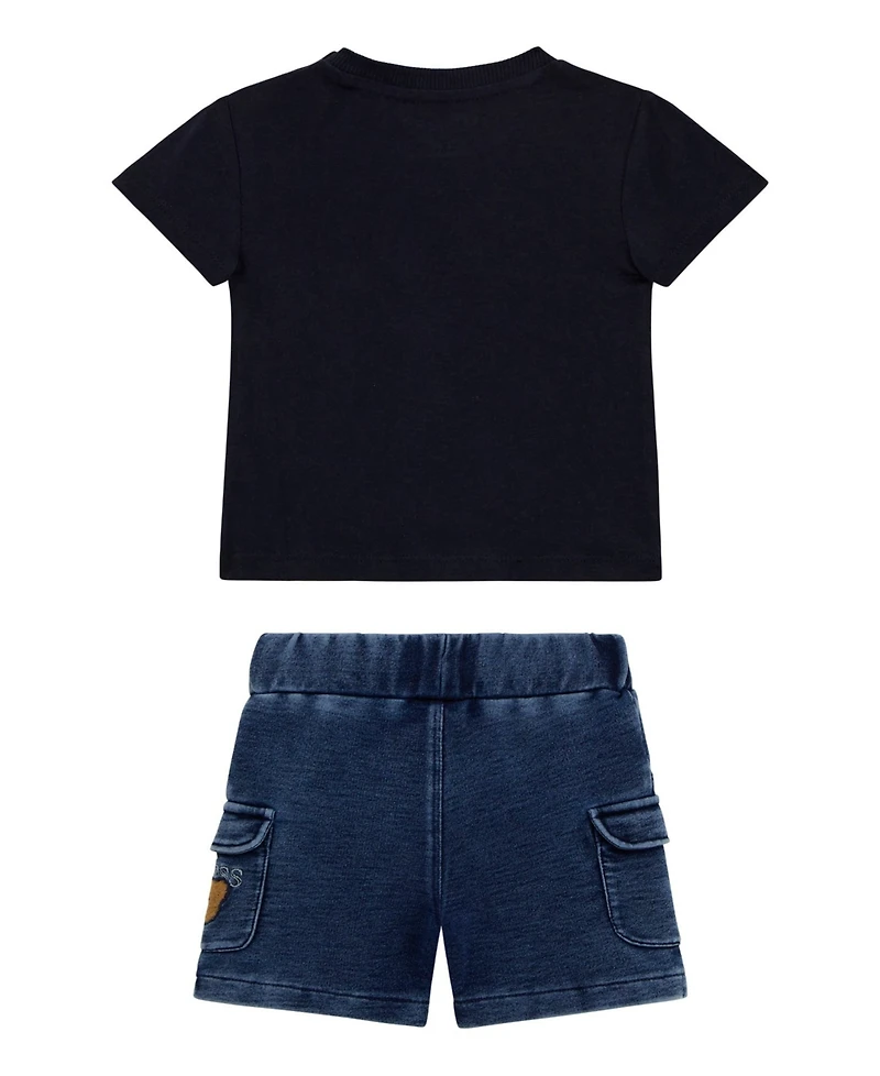 Guess Baby Boys 2-Piece Short Sleeve T-Shirt and Knit Denim Short Set