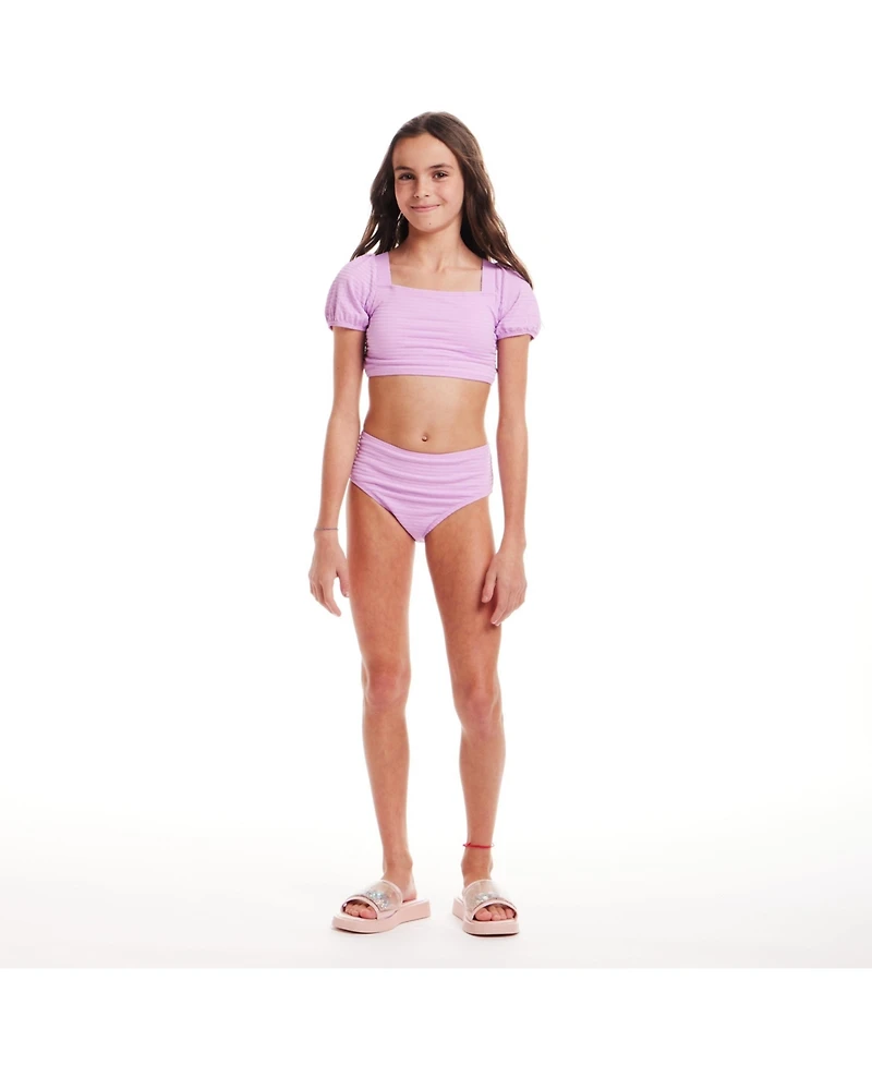 Toddler/Child Girls Purple Puff Sleeve Two-Piece Swimsuit