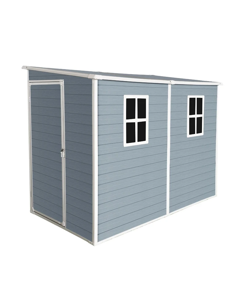 Streamdale 4x8ft Outdoor Storage Shed with Floor Resin shed with Two-Window, Waterproof, Lockable Doors for Patio,Yard,Lawn ---Gray