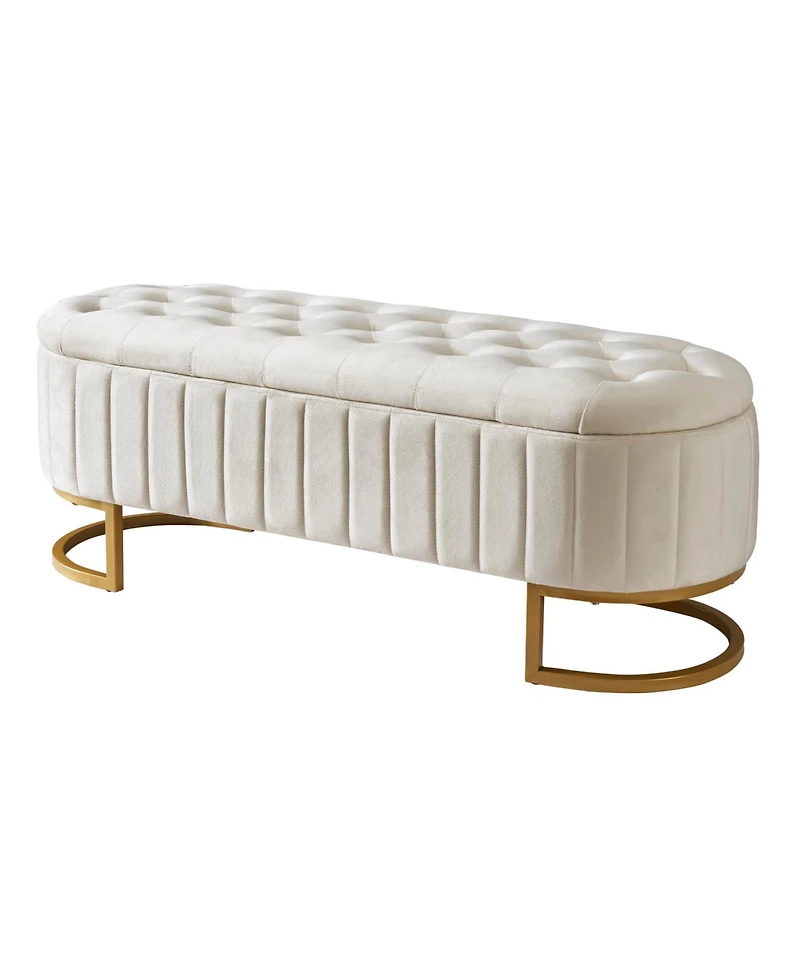 Streamdale Velvet Upholstered Ottoman Storage Bench, Button-Tufted, Beige