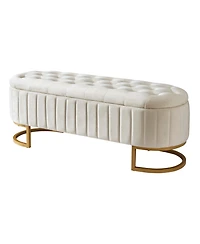 Streamdale Velvet Upholstered Ottoman Storage Bench, Button-Tufted, Beige