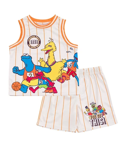 Sesame Street Toddler Boys Mesh Jersey Athletic Tank Top and Basketball Shorts Outfit Set