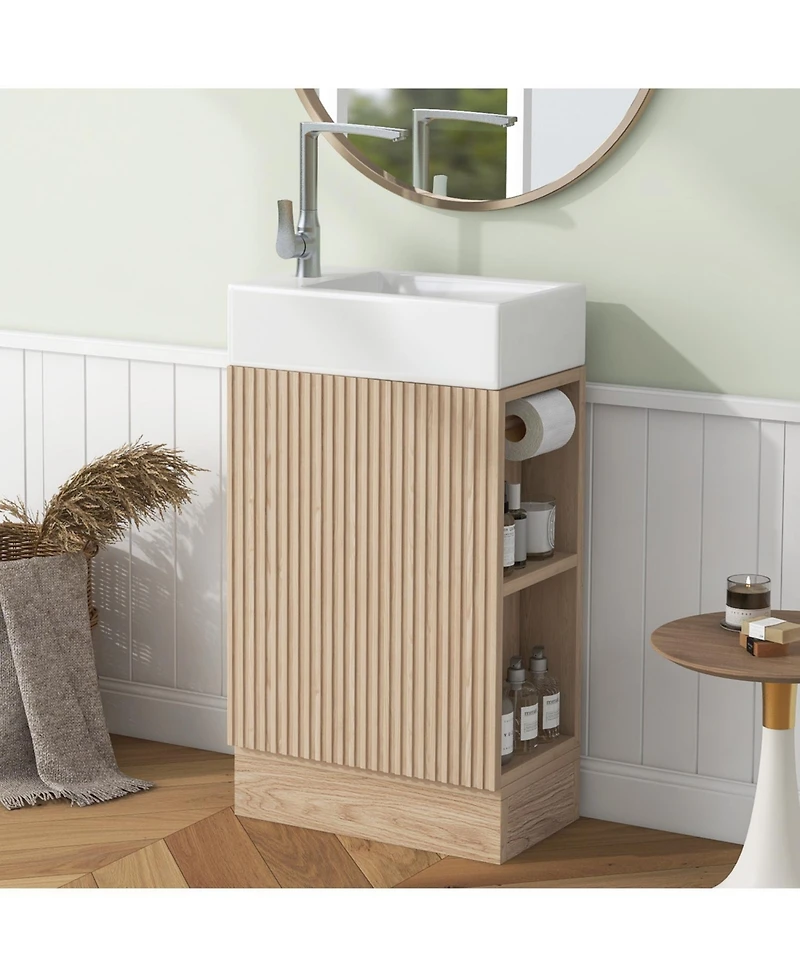 Streamdale 18.6" Bathroom Vanity with Sink, Bathroom Vanity Cabinet with Two-tier Shelf, Left or Right Orientation, Natural