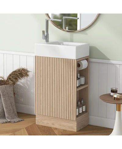 Streamdale 18.6" Bathroom Vanity with Sink, Bathroom Vanity Cabinet with Two-tier Shelf, Left or Right Orientation, Natural