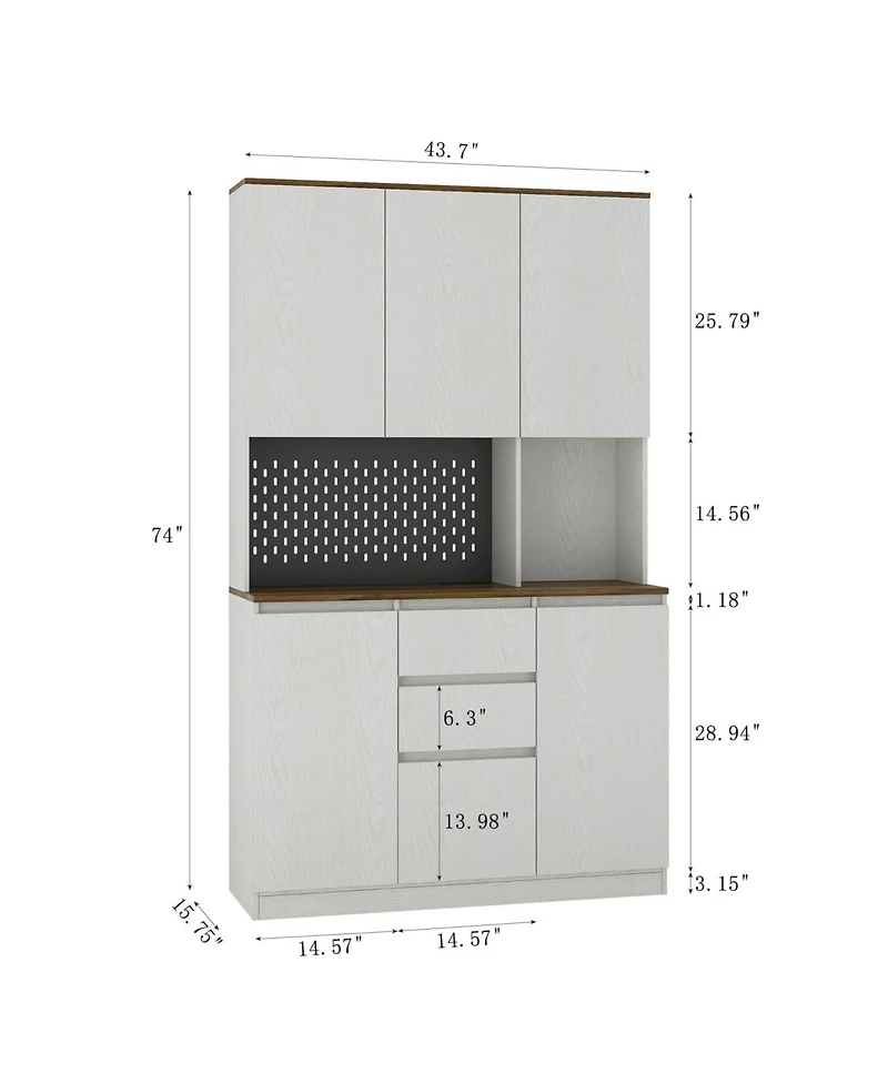 Streamdale 74" Freestanding Kitchen Pantry Cabinet with Charging Station, Led Lights