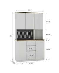 Streamdale 74" Freestanding Kitchen Pantry Cabinet with Charging Station, Led Lights
