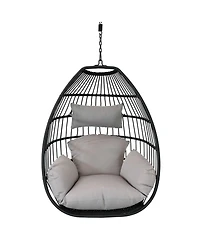 Outdoor Resin Wicker Delaney Hanging Basket Egg Chair Swing with Cushions and Headrest - Gray - 2pc