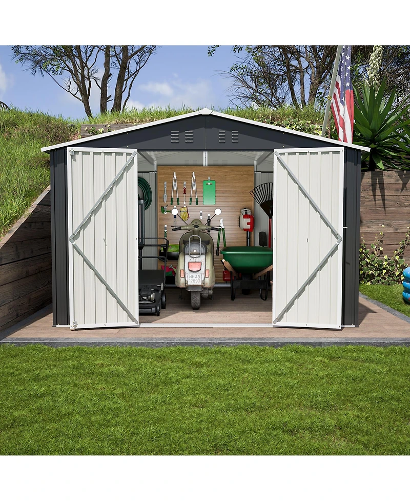 Streamdale 10x10 Ft Outdoor Metal Storage Shed with Lockable Doors and Frame