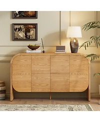 Streamdale Retro 4-Door Buffet Cabinet with Large Storage (Natural)