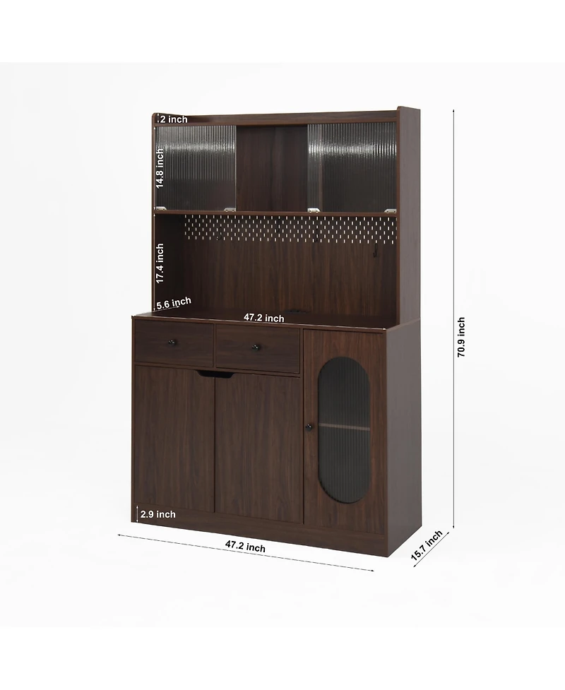 Streamdale 71" Tall Kitchen Cabinet with Reeded Glass Doors and Microwave Stand