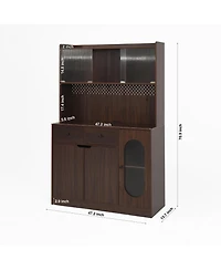 Streamdale 71" Tall Kitchen Cabinet with Reeded Glass Doors and Microwave Stand