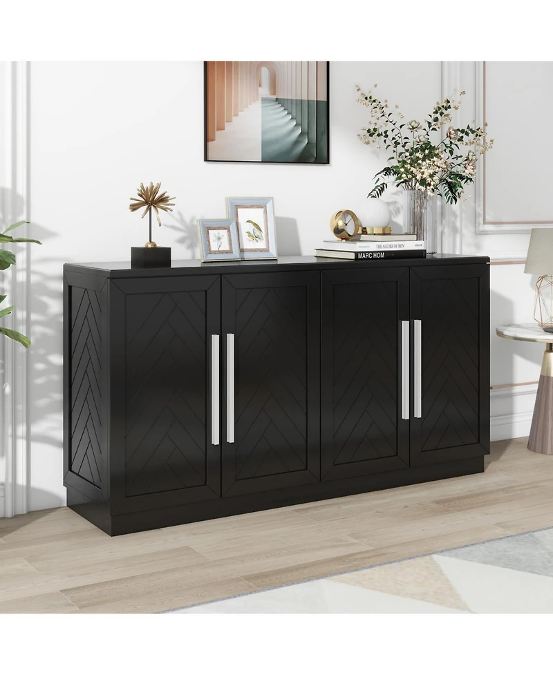 Streamdale Black 4-Door Sideboard with Adjustable Shelves