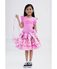 Barbie Little Girls Tank Top, Satin Skirt and Crossbody Bag 3 Piece Outfit Set