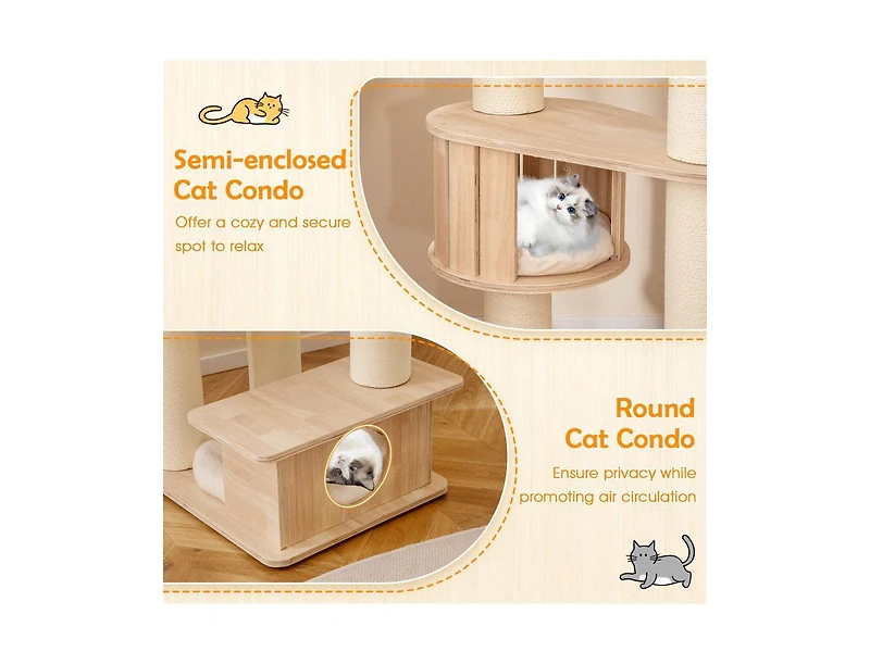 Tall Cat Tree with Cozy Top Perch & Washable Plush Cushions Comfortable & Stylish Cat Tower