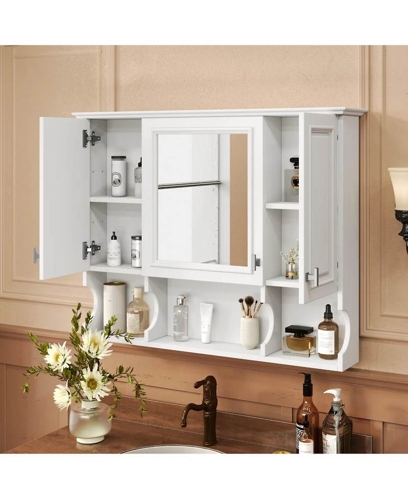 35" Wall Mount Bathroom Medicine Cabinet with Mirror and Shelves