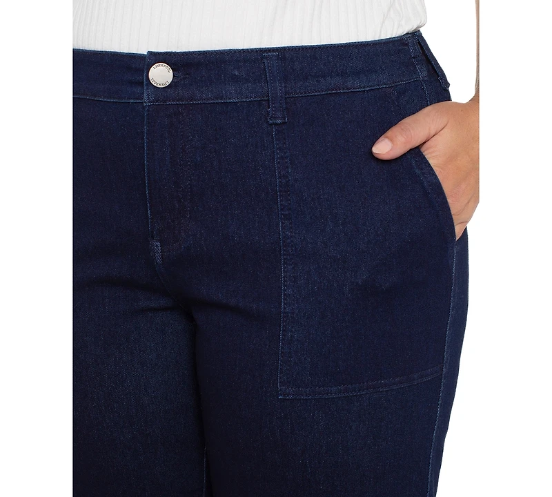 Liverpool Plus Cropped Wide-Leg Denim Cargo Pants