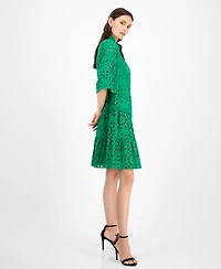 Anne Klein Women's Eyelet Embroidered Cotton Flare-Sleeve Shirtdress