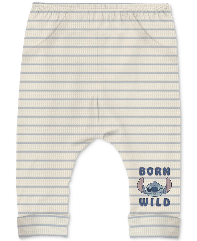 Disney Baby Boys 3-Pc. Stitch Stripe Bodysuit, Pants & Hat Set