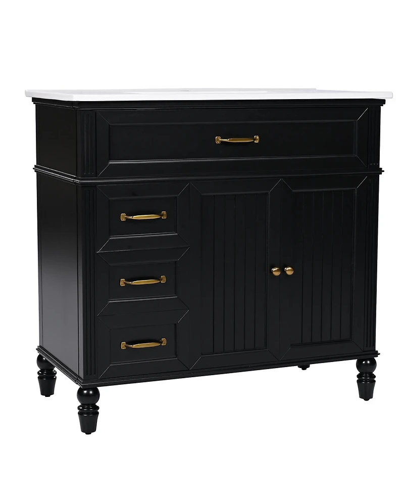 Streamdale 36" Bathroom Vanity with Sink, Black Bathroom Cabinet with Drawers, Solid Frame and Mdf Board, One Package