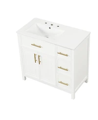 Streamdale 36" White Bathroom Vanity with Solid Wood and Mdf Cabinet, Sink Top, 2 Doors, 3 Drawers