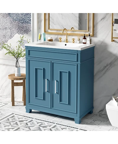 Streamdale 30" Ceramic Sink Vanity Set with Storage Shelf and Cabinet
