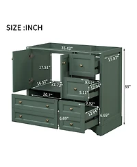 36" Solid Wood Freestanding Bathroom Vanity with 4 Drawers and Shelf