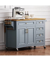 Streamdale 52" Kitchen Island with Drop Leaf, Spice Rack, Towel Rack, Storage Doors and Drawers, Adjustable Shelf