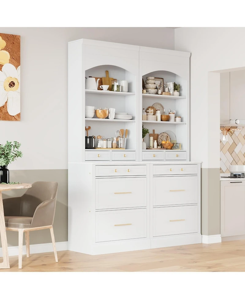 Streamdale Freestanding Kitchen Pantry with Faux Marble Top (Set of 2)