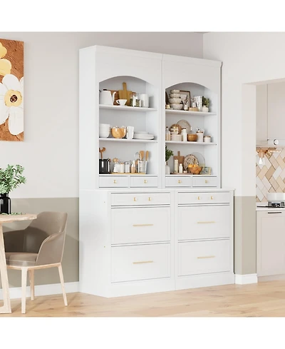 Streamdale Freestanding Kitchen Pantry with Faux Marble Top (Set of 2)