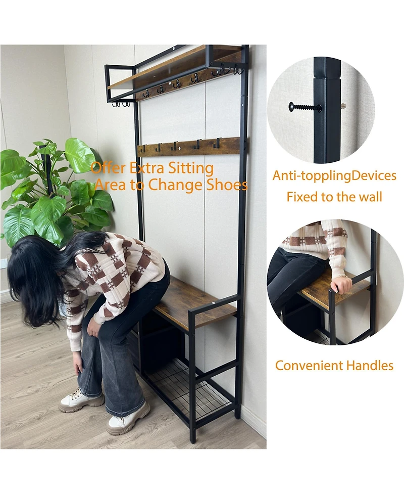 Streamdale 5-in-1 Entryway Bench with Drawers, Hooks, and Shoe Rack