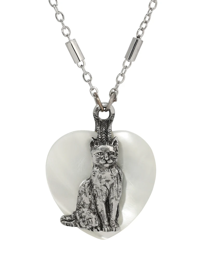 2028 Mop Heart Cat Pendant Necklace