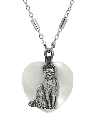 2028 Mop Heart Cat Pendant Necklace